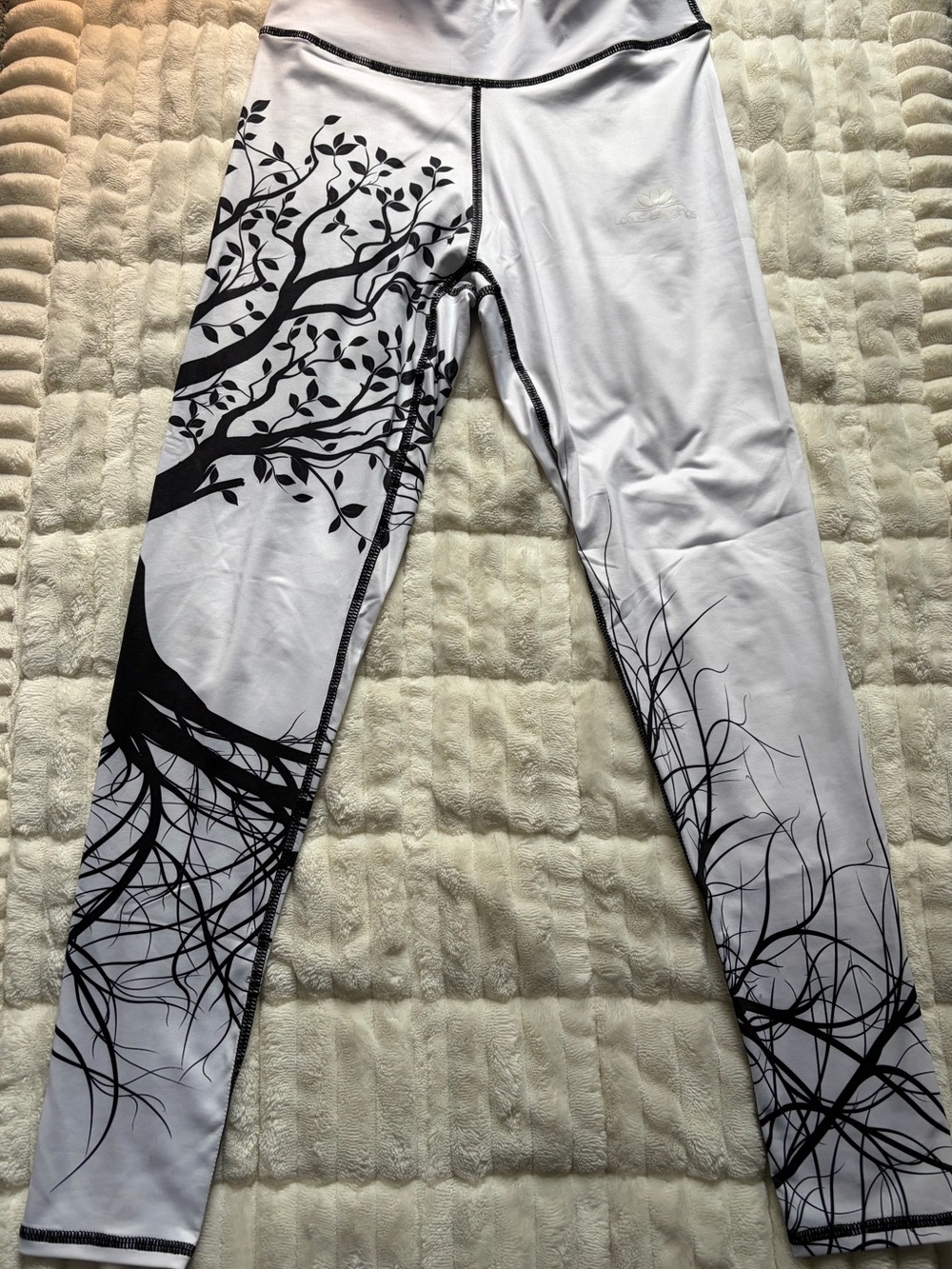 White Leggings with Black Tree Print